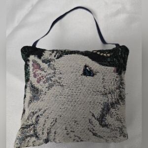 Crosstitch Needlepoint Tapestry Door Hanger Pillow with White Cat 6"X 5"